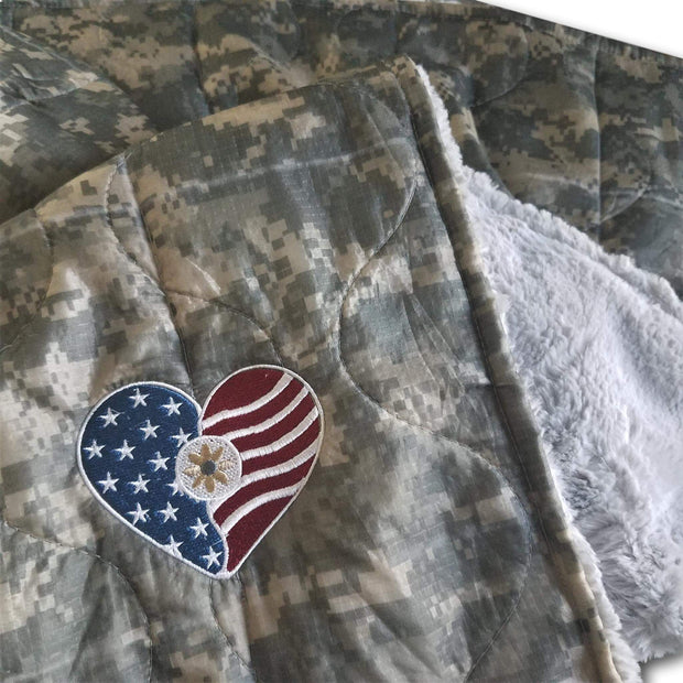 ACU/UCP Camo Pattern Stars 'n Stripes Heart WeeWoobie Weighted Blanket with Cloud Faux Fur