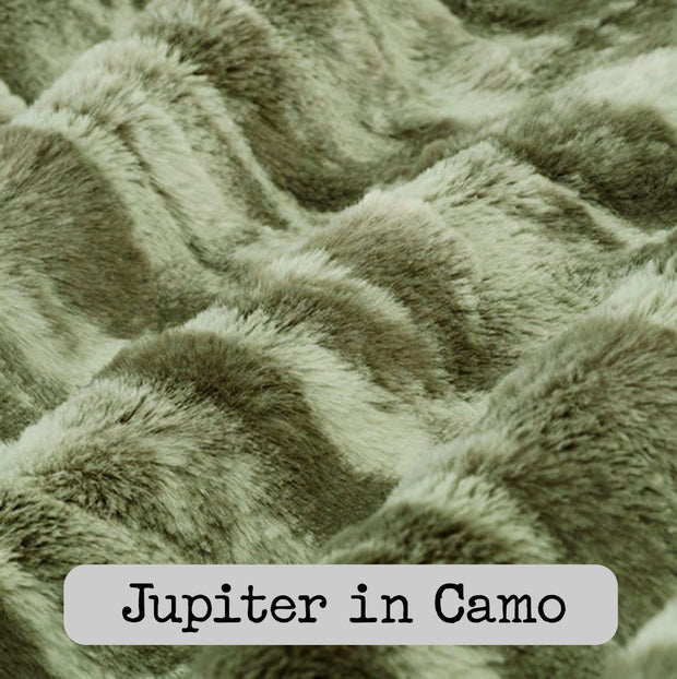 Dutch Camo Pattern Spiffy Llama WeeWoobie Weighted Blanket with Golden Gold Fur