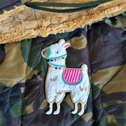 Dutch Camo Pattern Spiffy Llama WeeWoobie Weighted Blanket with Golden Gold Fur