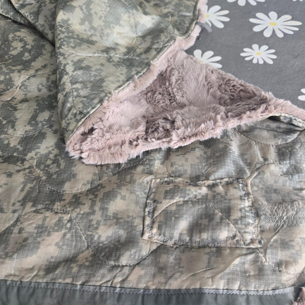 ACU/UCP Camo Pattern Weighted Woobie Blanket with Mushroom Faux Fur