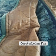 Laced-Up Woobie Weighted Blanket ~ 88 inches x 61 inches ~ Coyote Camo/Loden Fur