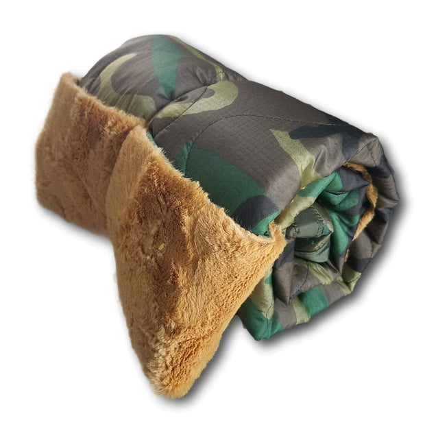Desert Camo Heart WeeWoobie Weighted Blanket - Woodland Camo with Goldenrod Fur