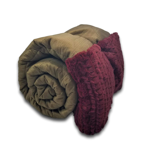 Coyote Camo Pattern FREEFLY Design Woobie Weighted Blanket with Merlot Fur