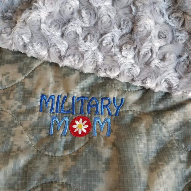 Military Mom Daisy ACU/UCP Camo Pattern Weighted Woobie Blanket with Silver Fur