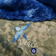 ACU/UCP Camo Pattern Peace Design Woobie Weighted Blanket with Sapphire Fur