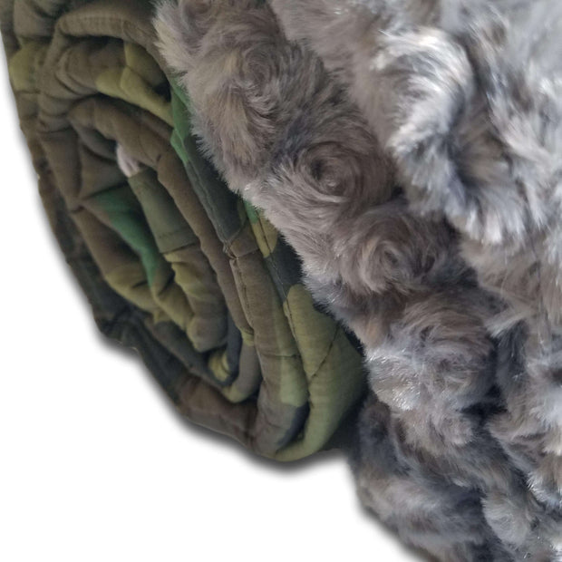 Woodland Camo Pattern Charcoal Faux Fur