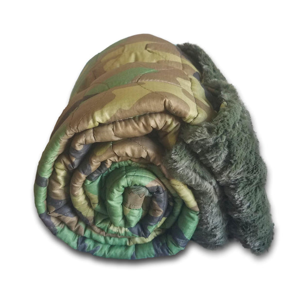 Woodland Camo Pattern Loden Green Faux Fur