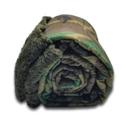 Woodland Camo Pattern Loden Green Faux Fur - Woobie Weighted Blanket